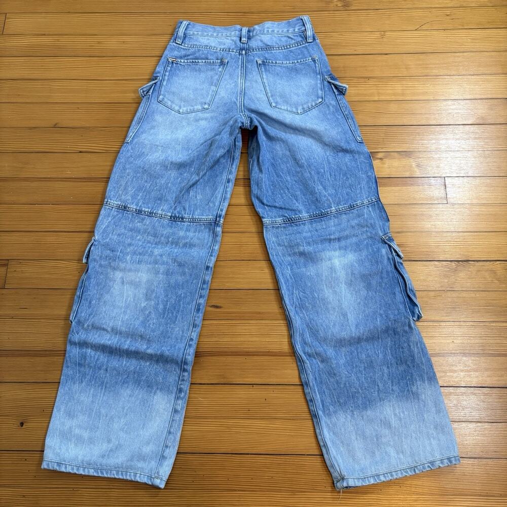Alice + Olivia Cay Baggy Denim Cargo Jeans Wide Leg Brea Blue SZ 25 Streetwear - Picture 11 of 14